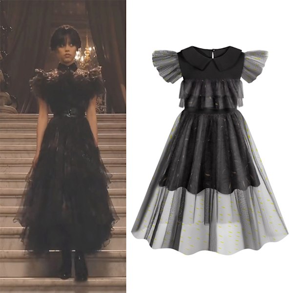 Kids Wednesday Addams Cosplay Costume Dress Outfits Halloween -1 110cm