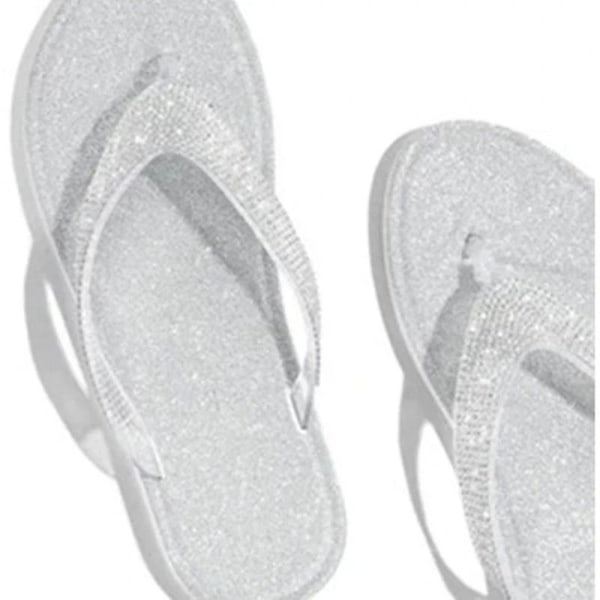 Dame Rhinestone Flat Slippers Slip On Sandaler Beach Flip Flops. Black 43