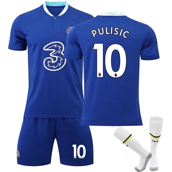 22-23 Chelsea Home Soccer Kits Jalkapallo Jersey Jalkapallopuvut V7 PULISIC 10 Kids 18(100-110CM)