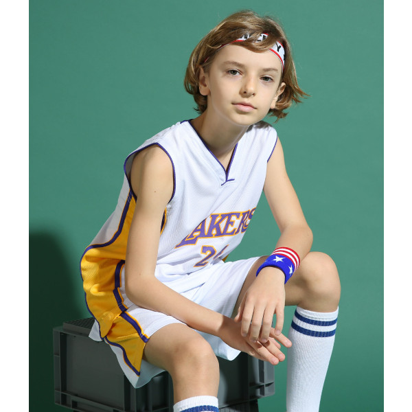 Kobe Bryant No.24 Basketball Jersey Sæt Lakers Uniform Til Børn Teenagere W y White XXL (160-165CM)