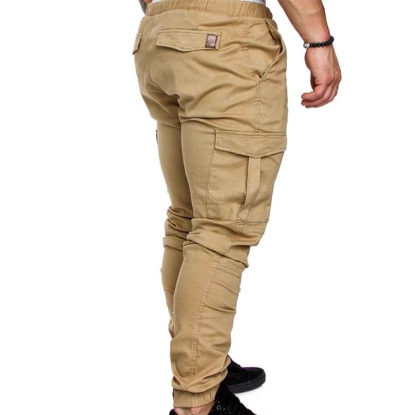 Herr Pocket Byxor Casual Elastisk String Mode långbyxor - Khaki 3XL