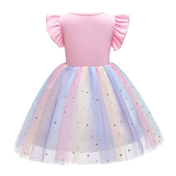 Girls Unicorn Princess Little Party Dress with Flight Sleeve vY Pibk 140cm