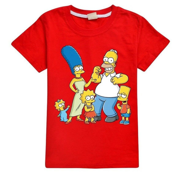 Barn Pojkar Flickor The Simpsons Print Casual Kortärmad T-shirt i bomull Top Tee Z X Red 140CM 8-9Y
