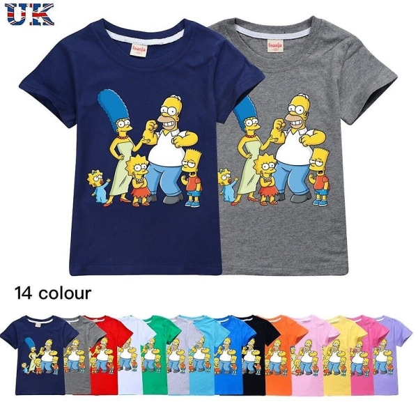 Barn Pojkar Flickor The Simpsons Print Casual Kortärmad T-shirt i bomull Top Tee - Black 140CM 8-9Y