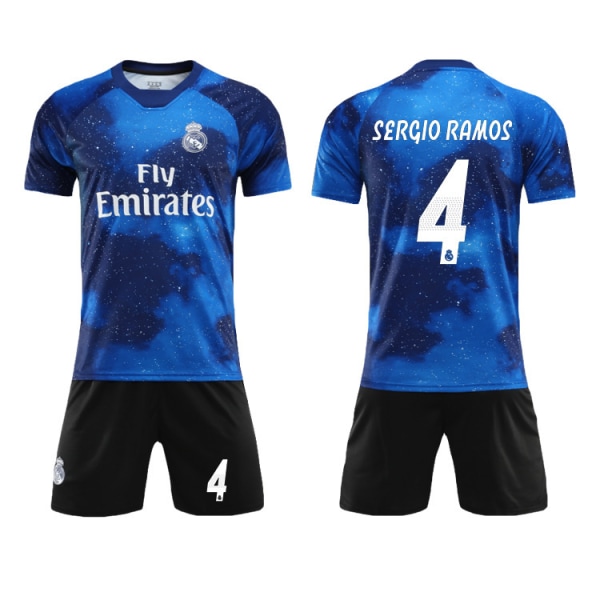 Real Madrid Soccer Club Rainbow Jersey Star Edition Sergio Ramos No.4 Soccer Jersey Kit lapsille Aikuiset zV wz 18(100-110CM)