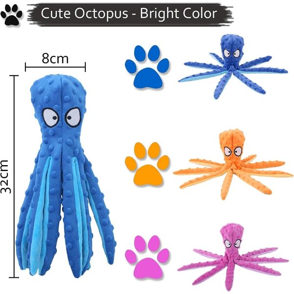 Beeping Dog Interactive Toy, Ikke-utstoppet Octopus Dog Chew Toy W Blå