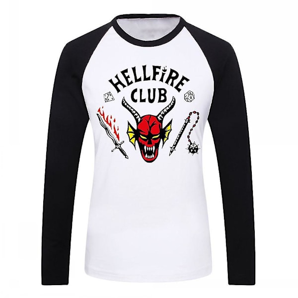 Unisex Hellfire Club Stranger Things T-skjorte Langermede topper for kvinner/menn Black 2XL