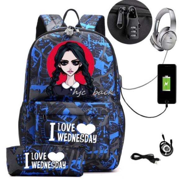 Keskiviikko Addams Backpack Case 2-osainen Oppilaan koululaukku -1 style14