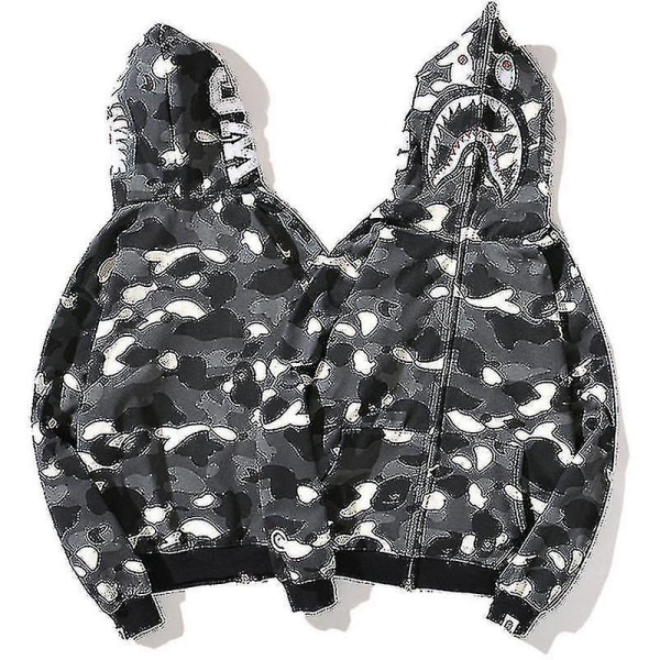 Luvtröja för herr Camo Loose Zipper Jacka Sweatershirt För Herr Pojke H Grey Black M