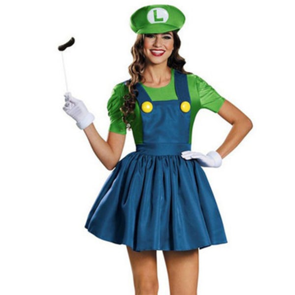 Naisten Super Mario Cosplay -asu, hahmon puku, vihreä vihreä M Z green m