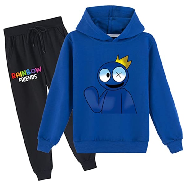 Børn Drenge Piger Rainbow Friends Hættetrøje Sweatshirtbukser sæt V blue 150cm