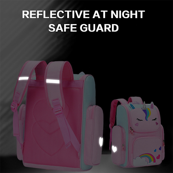 Barn Unicorn Ryggsäck Axelrem Reflex Skolväska -1 Pink Large