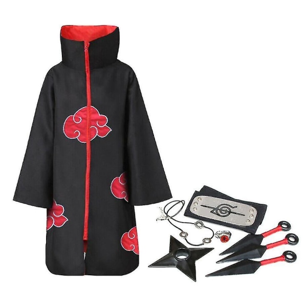 Akatsuki Uchiha Itachi Anime Cosplay Unisex kostym Ninja Naruto Kappa Halloween Jul Påskfest Klänningar Carniva-1 XL