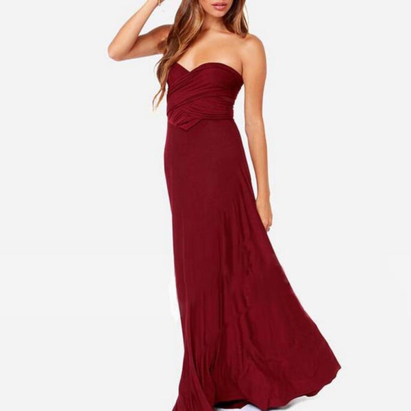 Damebandasje Multi Way Wrap Convertible Maxi Dress Brudepike Z Wine Red L