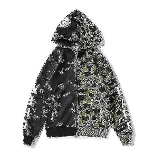 Herre hettegenser Camo Loose Zipper Jacket Sweatershirt For Herre Boy vY Black Green M