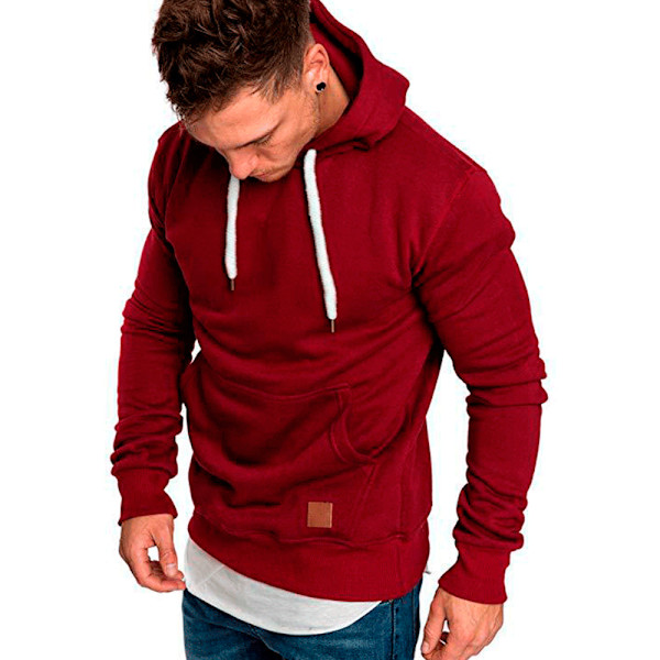 Langermet hettegenser for menn Hettegenser varm frakk New Fashion H wine red M