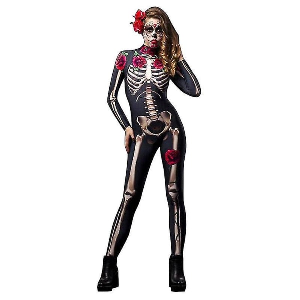 Kvinder Halloween Skelet Ben Ramme Jumpsuit Bodysuit Cosplay Festkostume Z X Black 130cm