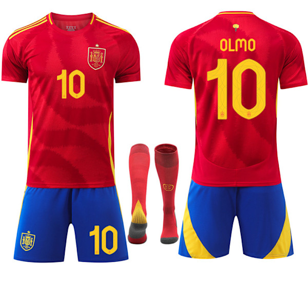 2024 Europamästerskap Champions UEFA Europamästerskap Barn Fotbollströja Kit Spanien Hemma Nr.10 OLMO Hemma XS XS No. 10