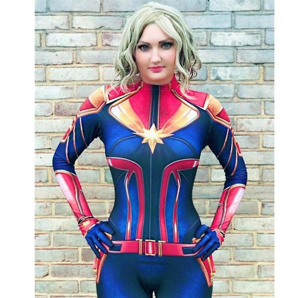 Captain Marvel Cosplay Tight Jumpsuit Marvel Hero / L