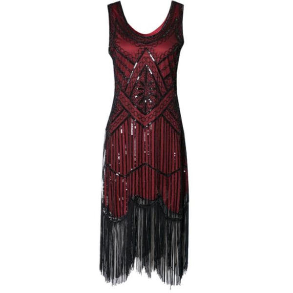 1920 vintage paljettklänning med bankettklänning med dubbade tofs . Black red L