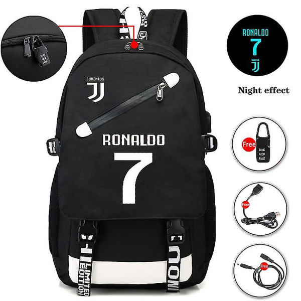 Ronaldo USB-reppu koululaukku teinien jalkapalloreppuun -1