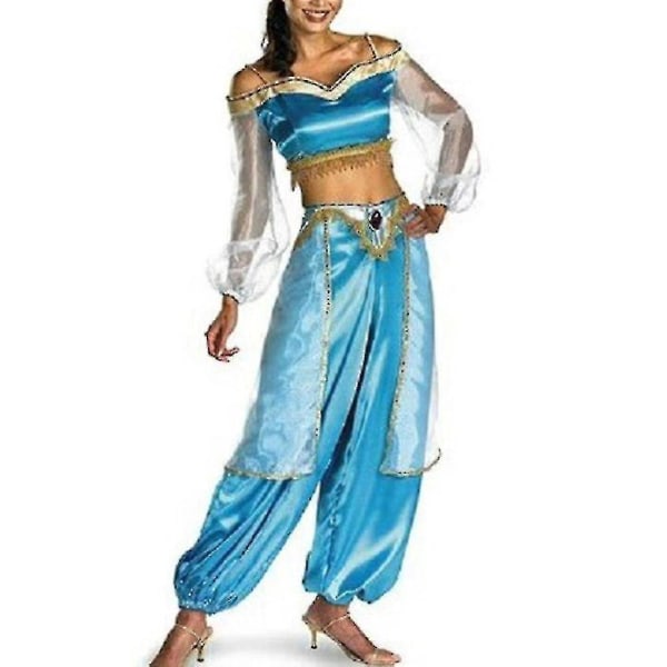 Nya kvinnor Aladdin Alibaba Jasmine Cosplay Kostym Princess Fancy Dress Outfit Z Sky Blue M