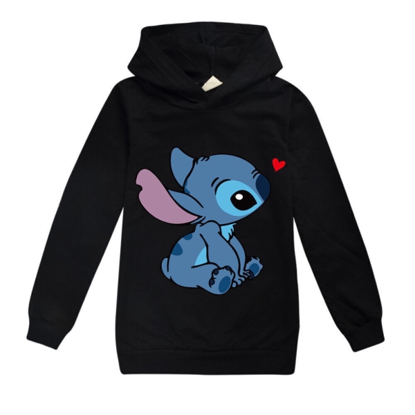 Barn Lilo Stitch Pocket Hoodies Jumper Top Pullover Sweatshirt k black 160cm
