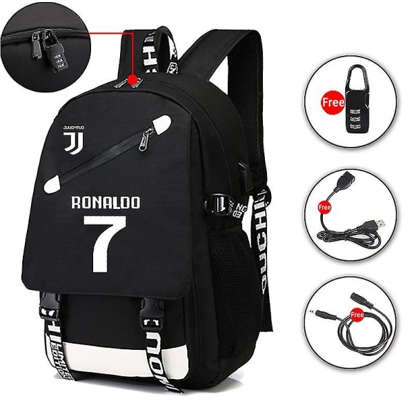 Ronaldo USB Rygsæk Skoletaske Til Teenage Fodbold Rygsæk -1