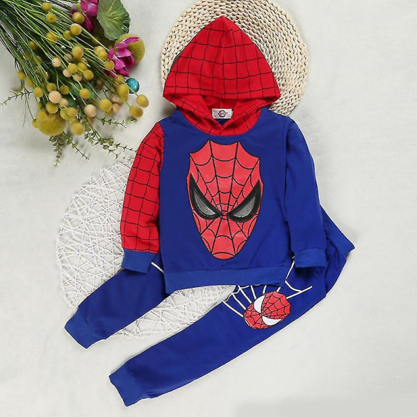 Kids Boy Spiderman Sportswear Hættetrøje Sweatshirt Bukser Kostume k Blue 2-3 Years