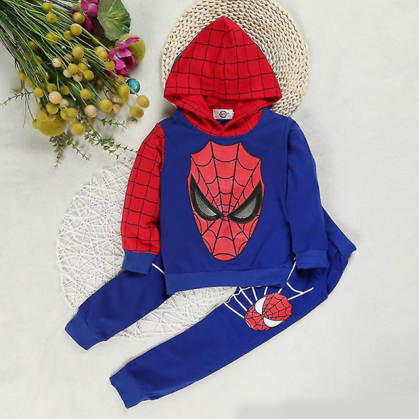 Kids Boy Spiderman Sportswear Hættetrøje Sweatshirt Bukser Kostume k Blue 4-5 Years