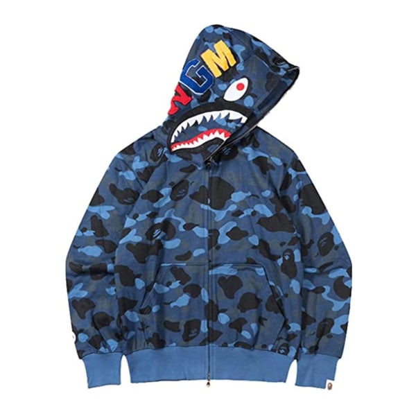 Shark outh hættetrøje med 3d print Wgm broderet cardigan camouflage hættetrøje k blue M