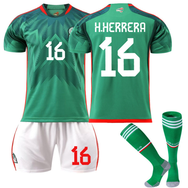 22-23 New Season Mexico Home Soccer Jersey Training Suit C H.HERRERA 16 Kids 22(120-130CM)