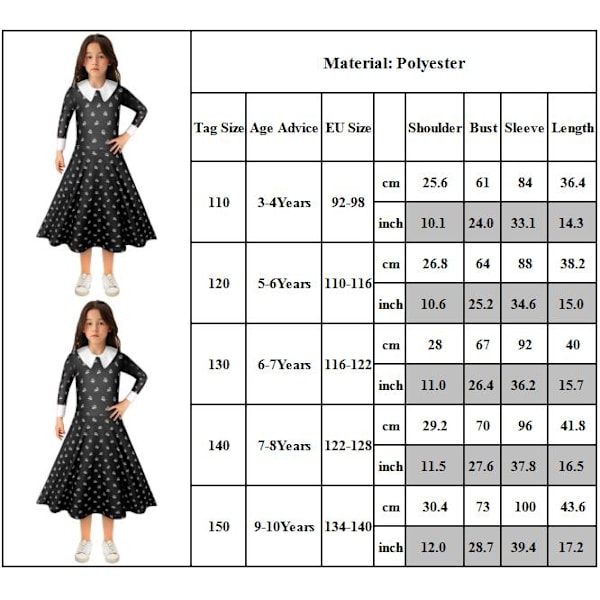 Keskiviikko Addamsin perheen puku Tyttöjen Addams Fancy Dress Z X 140cm