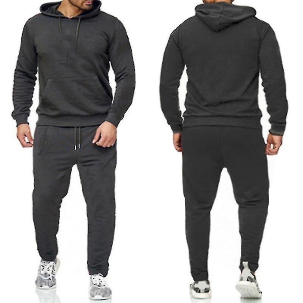 2 delar/ set Fitness träningsoverall för män Casual Sportbyxor Topp Sweatsuit Huvtröja Set #yogu vY Light Grey 3XL