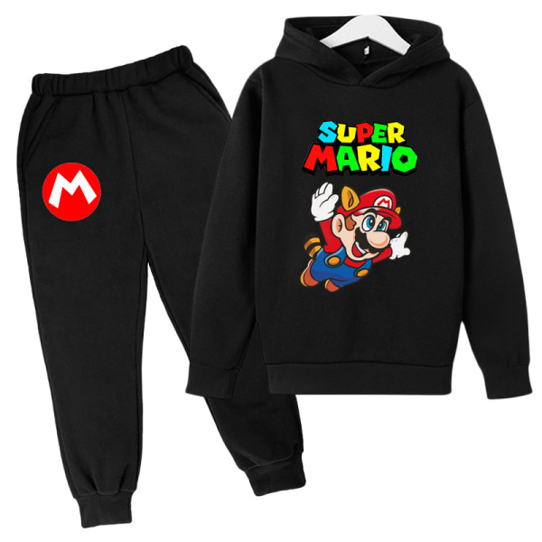 Gutter Jenter Super Mario Hetter Treningsdrakter Topper+Joggebukser Sett svart black 160cm