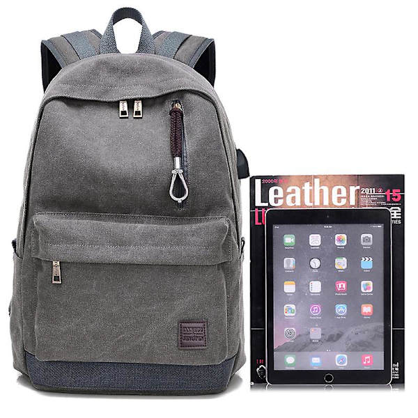Lerretsryggsekk Herre Uformell multifunksjonell ryggsekk med lader USB -1 GREY