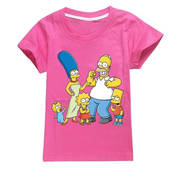 Barn Gutter Jenter The Simpsons Print Uformelt kortermet bomull T-skjorte Topp T-skjorte - Rose 170CM 13-14Y