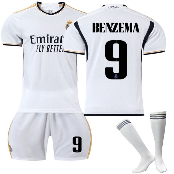 23-24 Real Madrid Hemma fotbollströja för barn nr Z X 9 Benzema 10-11 years