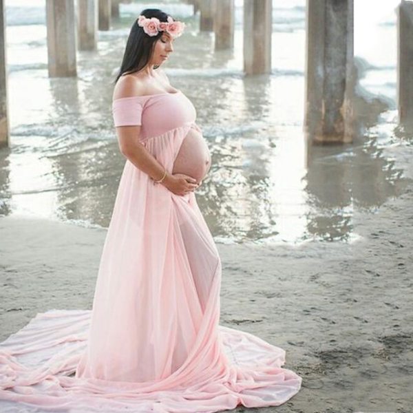 Modetøj Gravid lang nederdel Temperament Strand Lang Kjole Z Pink XL