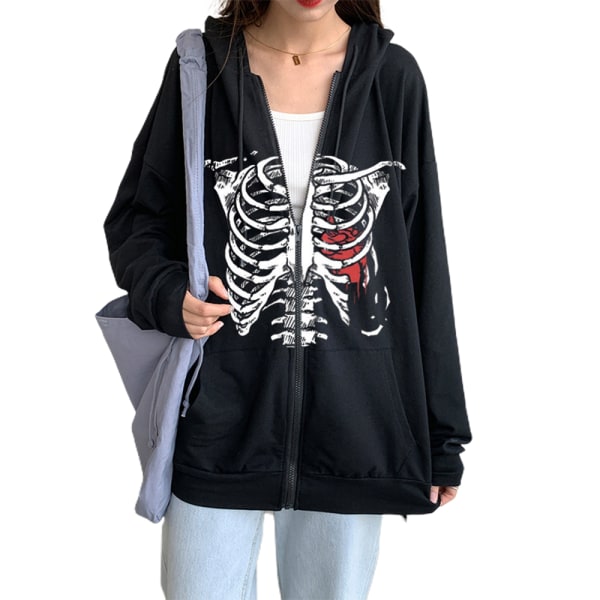 Unisex hættetrøjer Oversiked Rhinestone Skeleton Hættetrøje Sweatshirt k L