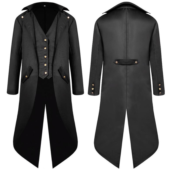 Menn middelaldersk svalhalefrakk Lang kjolefrakk W Black 4XL