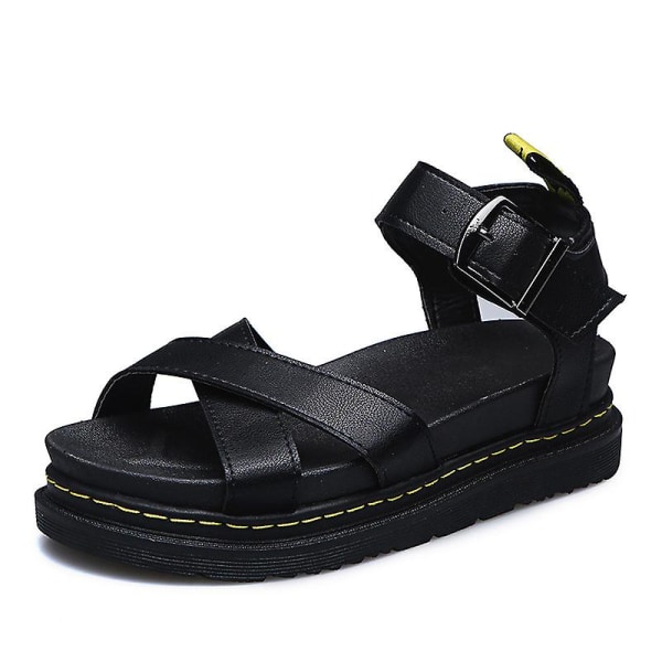 Sommer Dame Chunky Sandaler Tykk såle Strappy Flatforms Sko vY Black EU 40