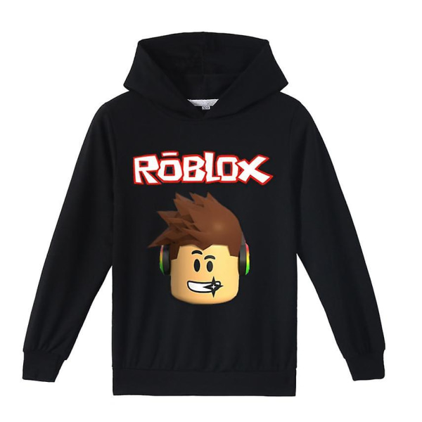 Roblox middelaldrende gutter og jenter Vår- og høst-hettegenser V black 150cm