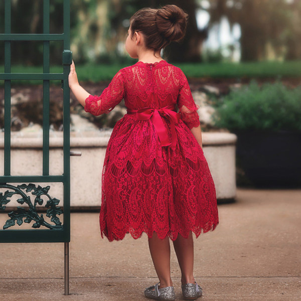 Spets prinsessa klänning födelsedagsfest temperament tjej klänning S vY red 100cm