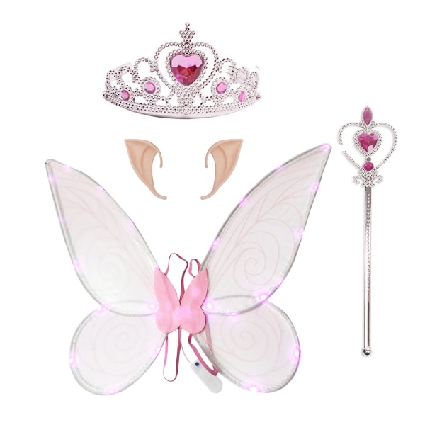 Valoa perhoskeijun siivet -asusetti tonttujuhlasetti tytöille Halloween-asut W Pink