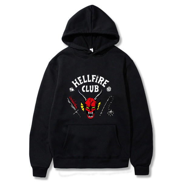 Stranger Things 4 Hellfire Club Hoodie Hooded Sweatshirt Topp W black 3XL