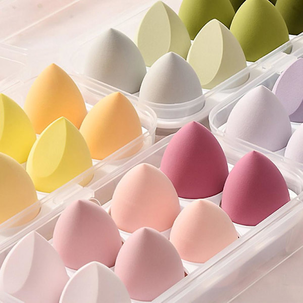 Sminkesvamp, vått og tørt sett, flytende blender, pudder, krem, multi-formet foundation sminkeverktøy Sett med gaveeske C Purple