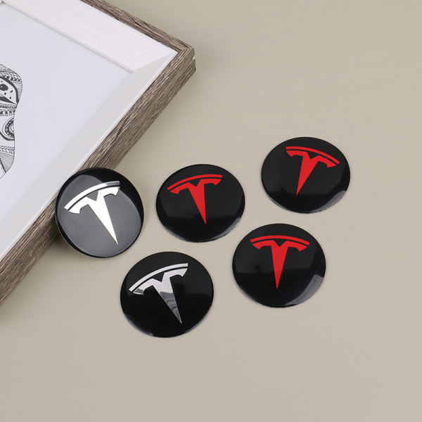 4 stk Hjulsenternavdekselsett for Tesla Model 3 Y Tesla Accesso Red