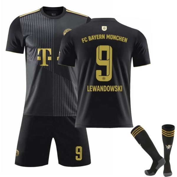 Barn / Voksen 21 22 Bayern Away sort skjortesæt V7 LEWANDOWSKI-9 26#