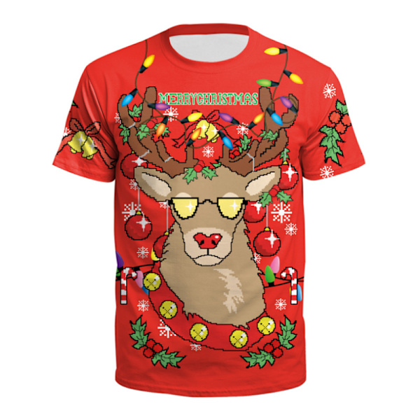 Naiset Miehet Rento printti jouluinen lyhythihainen T-paita T-paitatoppi. H XL